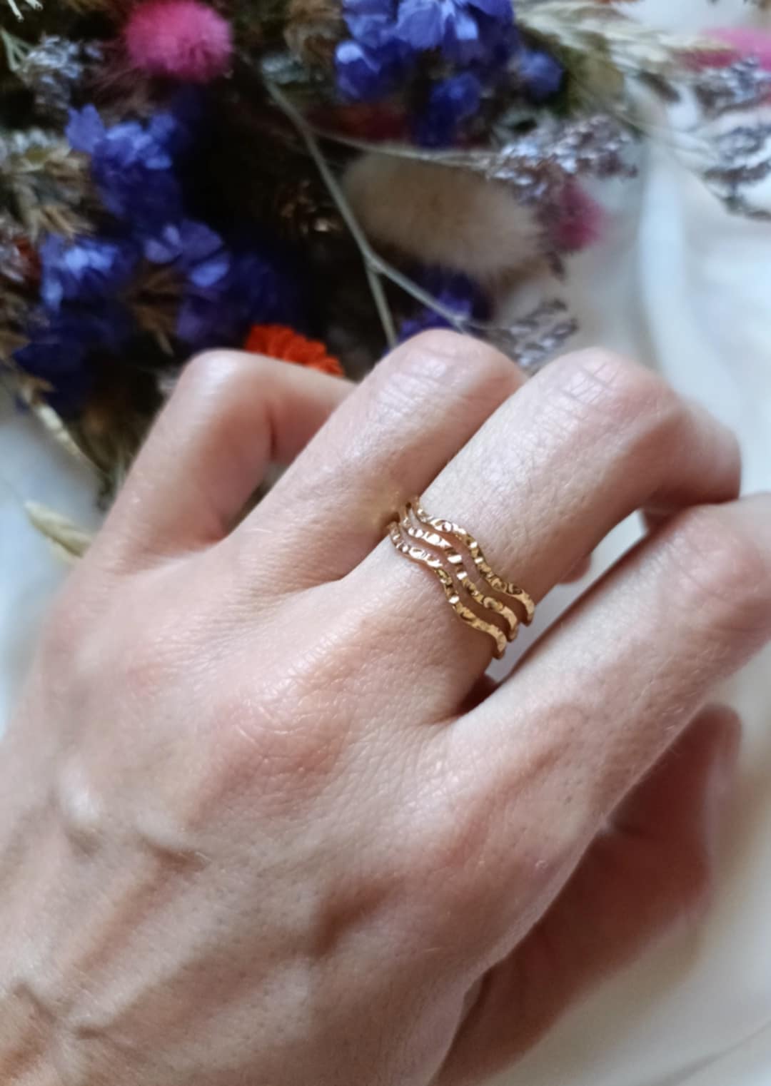 Bague en acier inoxydable et pierre de nacre - Camille