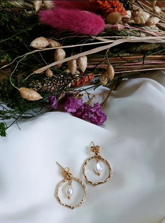 Boucles d'oreilles en acier inoxydable et perle d'eau douce - Nano