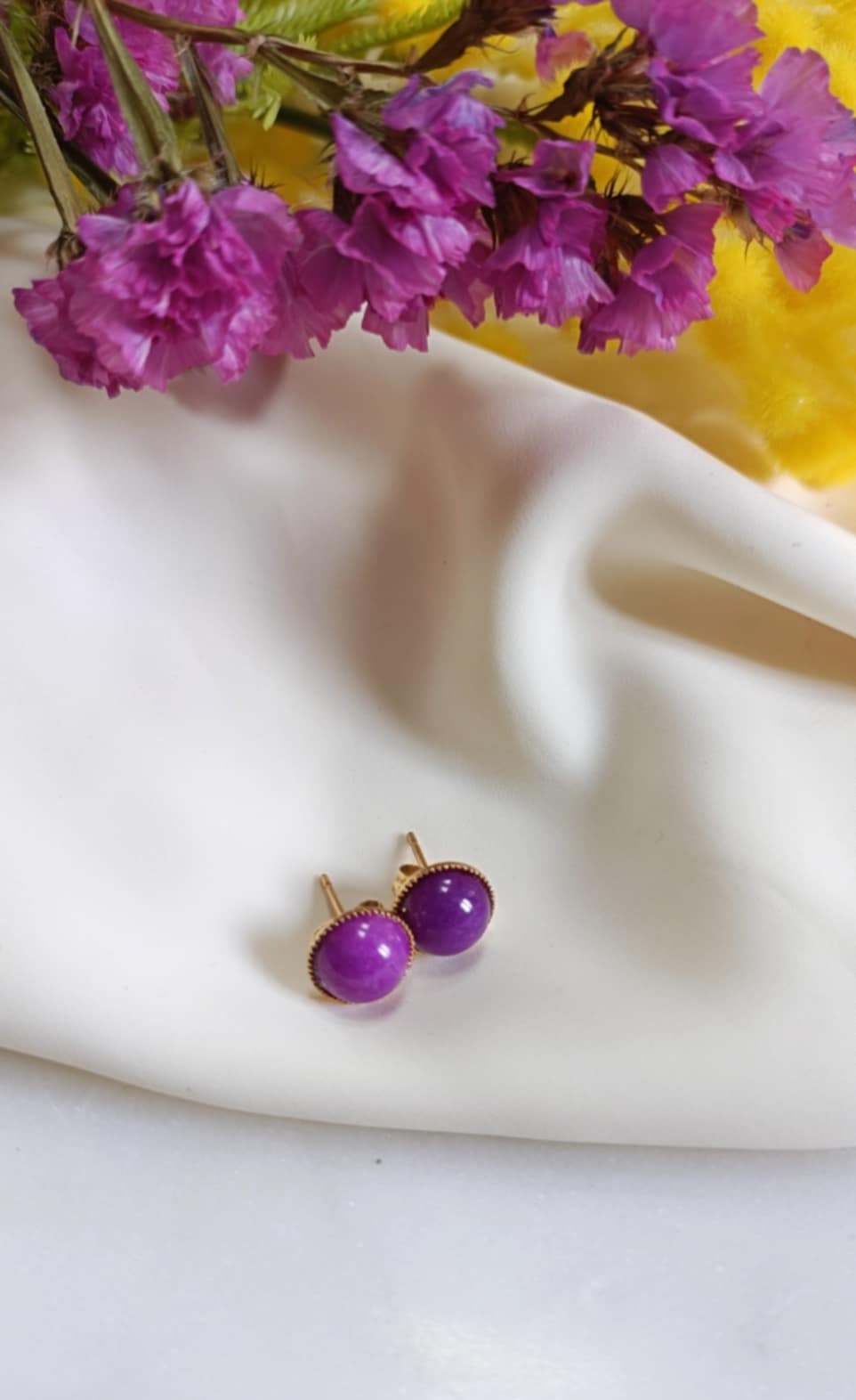 Boucles d'oreilles en laiton doré à l'or fin - Pensée - interchangeables