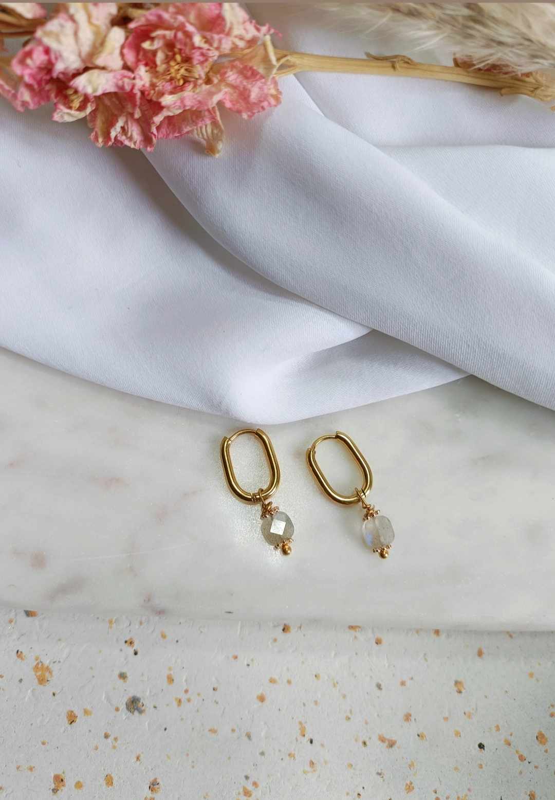 Boucles d'oreilles en acier inoxydable et pierre de lune - Bridget