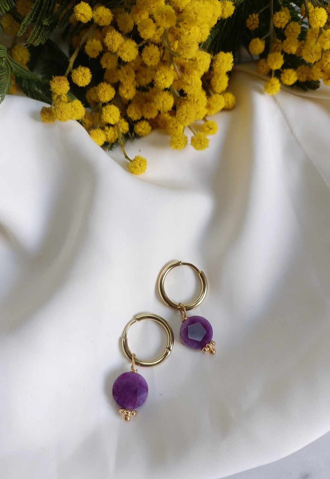 Boucles d'oreilles en acier inoxydable  - Sidonie violette