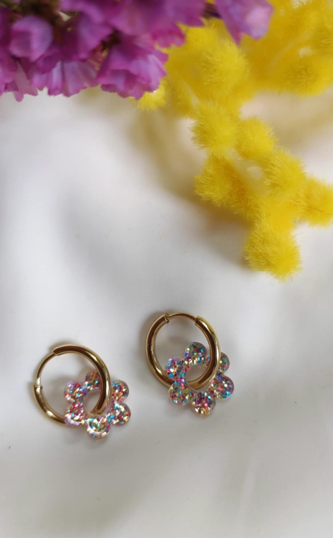Boucles d'oreilles en acier inoxydable et résine - Janis glitter