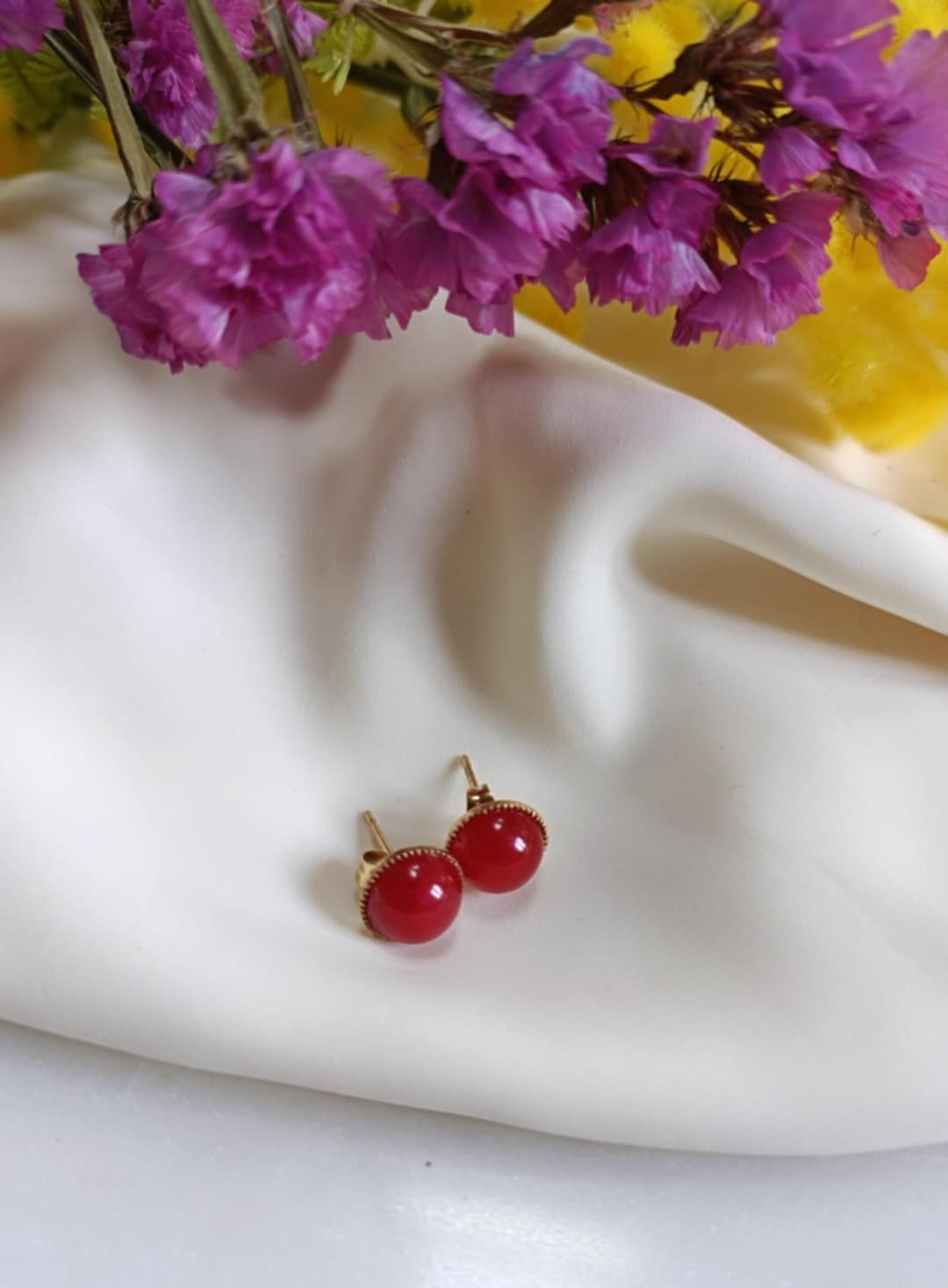 Boucles d'oreilles en laiton doré à l'or fin - Pensée - interchangeables