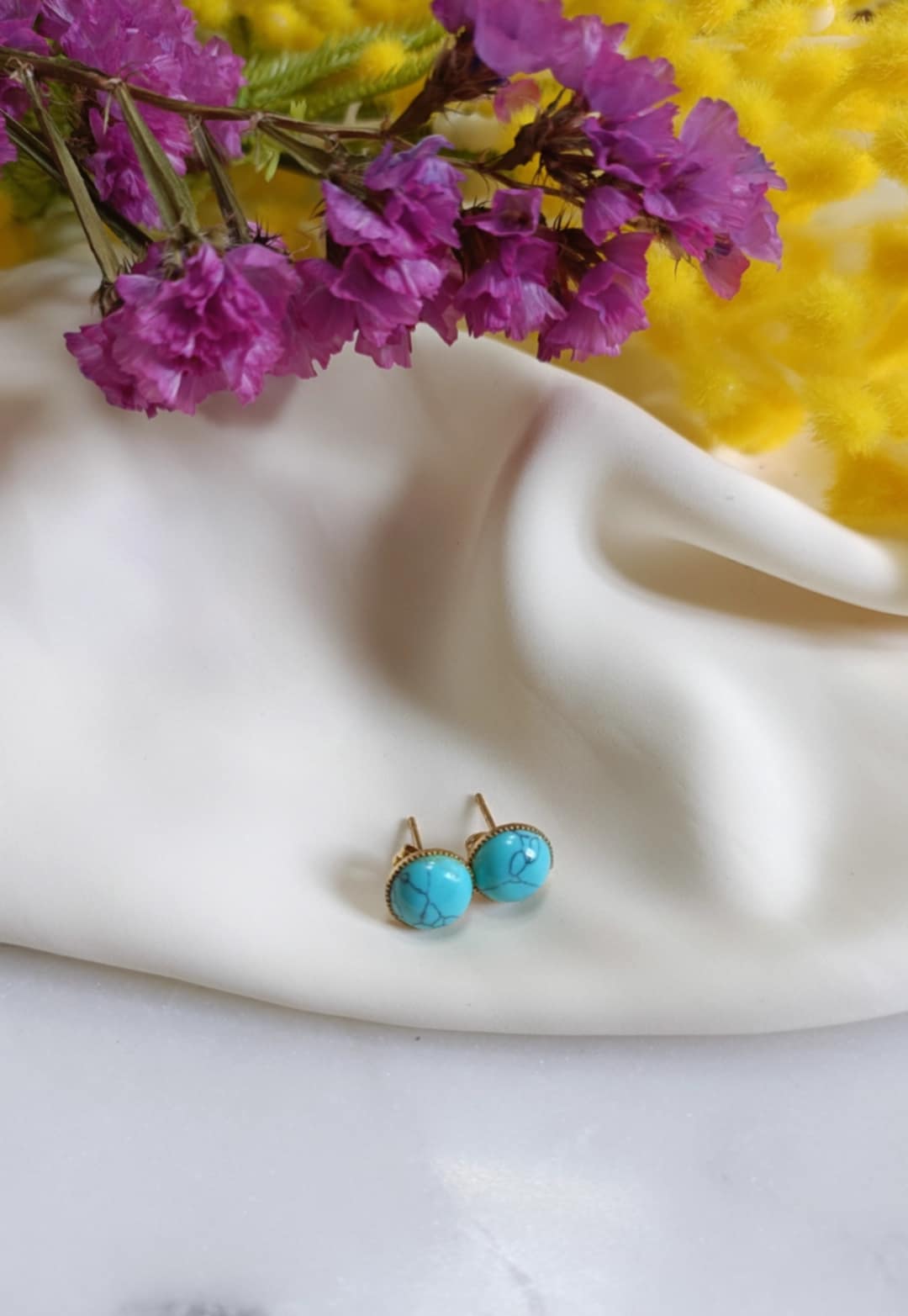 Boucles d'oreilles en laiton doré à l'or fin - Pensée - interchangeables