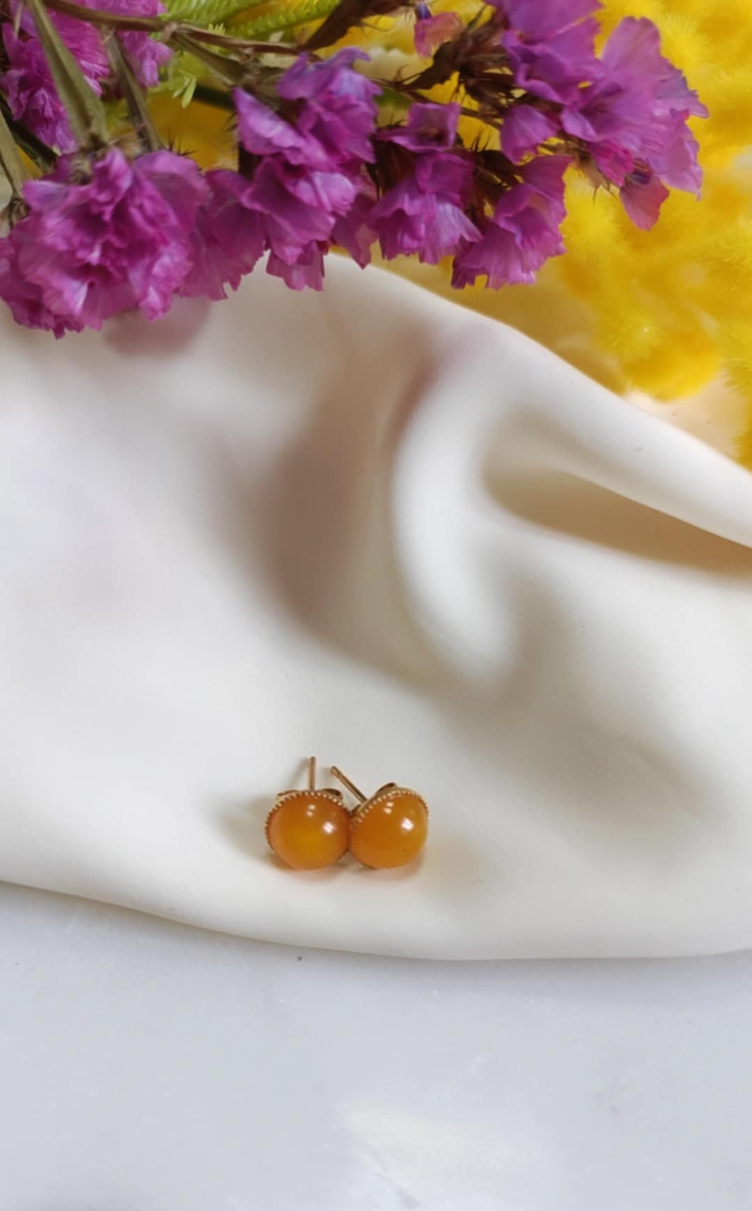 Boucles d'oreilles en laiton doré à l'or fin - Pensée - interchangeables