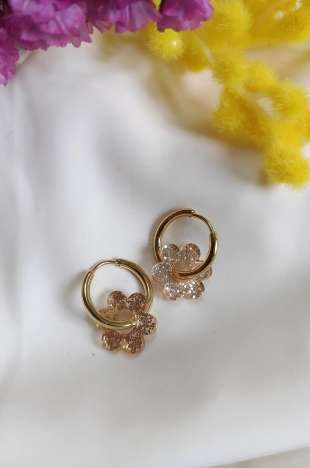 Boucles d'oreilles en acier inoxydable et résine - Janis glitter