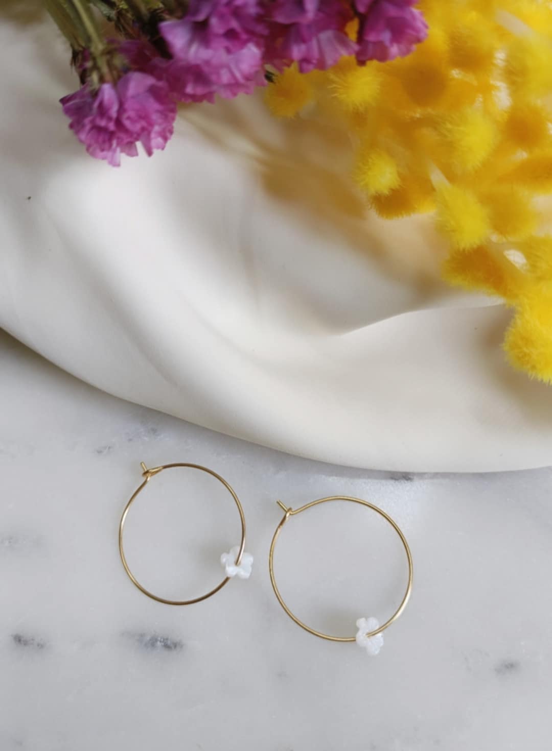 Boucles en acier inoxydable et nacre - Flower- Interchangeables